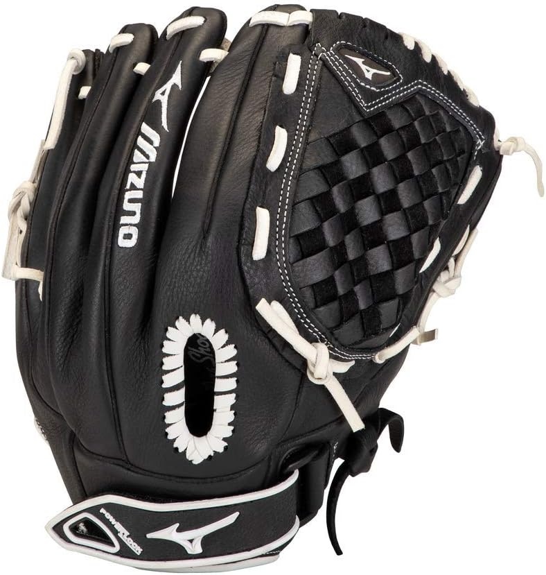 image:imageMizuno Prospect Select Fastpitch Softball Glove Series Full Grain Leather Female Specific Patterns Buttersoft Palm LinerTartan Flex Web BlackWhite