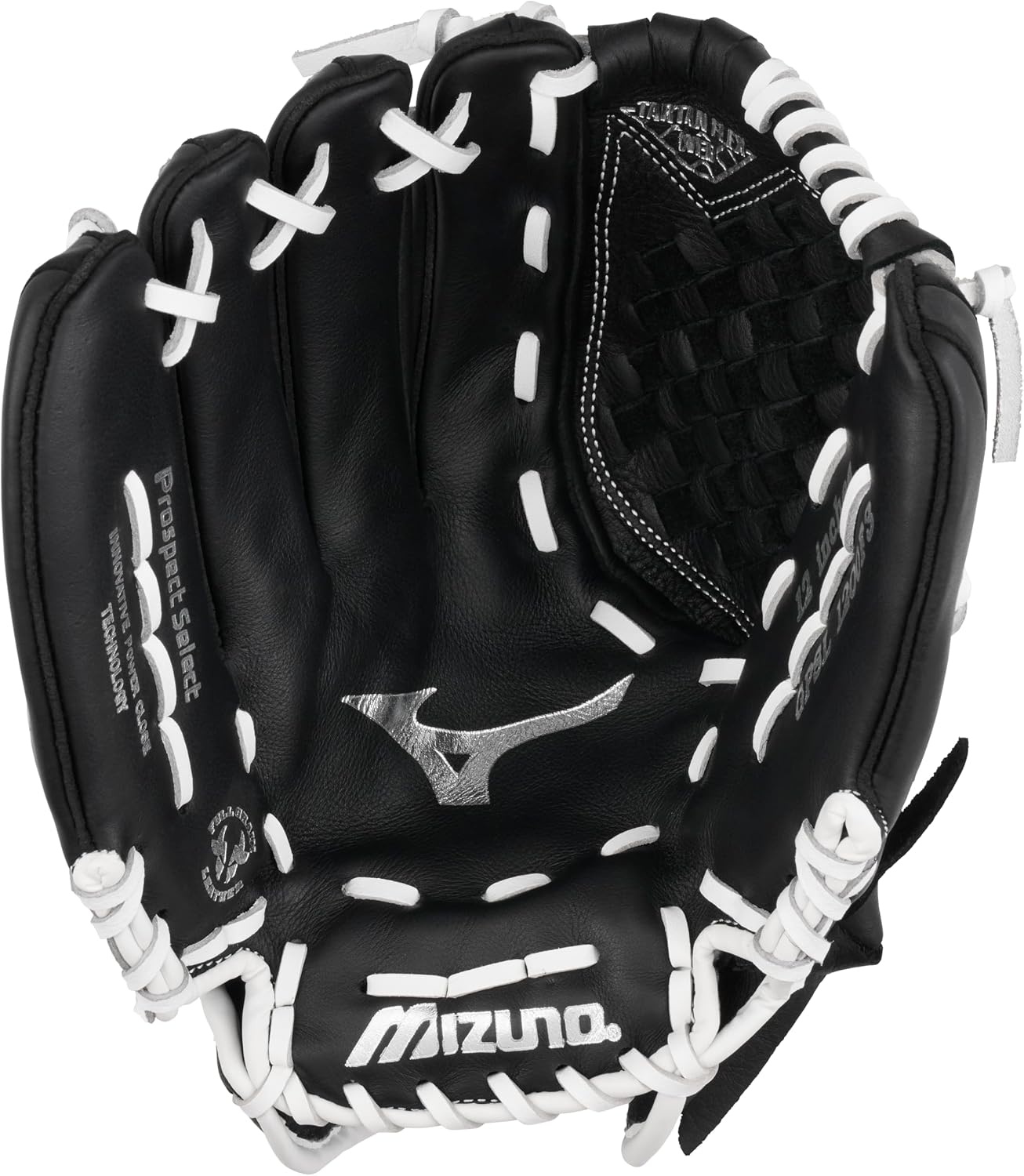 image:imageMizuno Prospect Select Fastpitch Softball Glove Series Full Grain Leather Female Specific Patterns Buttersoft Palm LinerTartan Flex Web BlackWhite