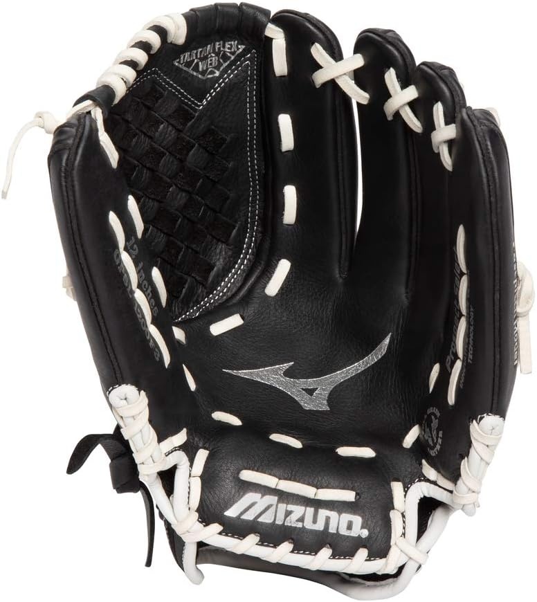 image:imageMizuno Prospect Select Fastpitch Softball Glove Series Full Grain Leather Female Specific Patterns Buttersoft Palm LinerTartan Flex Web BlackWhite