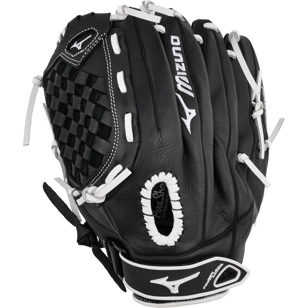 image:imageMizuno Prospect Select Fastpitch Softball Glove Series Full Grain Leather Female Specific Patterns Buttersoft Palm LinerTartan Flex Web BlackWhite