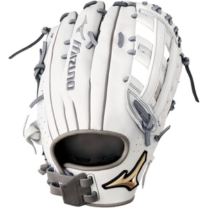 Mizuno Prime Elite Fastpitch Softball Glove Series I Oil Soft Plus Leather | Professional Patterns | Finger Core Technology |Ultra Soft Pro Palm Liner(White-Grey H Web)