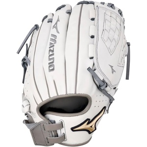 Mizuno Prime Elite Fastpitch Softball Glove Series I Oil Soft Plus Leather | Professional Patterns | Finger Core Technology |Ultra Soft Pro Palm Liner(White-Grey Trident Web)